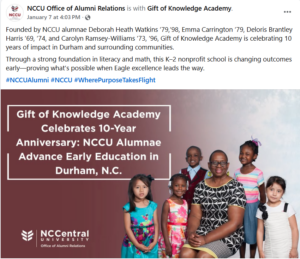Thank you to NCCU Office of Alumni Relations for celebrating Gift of Knowledge Academy’s 10-year anniversary!
